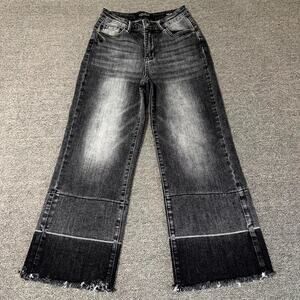 Judy Blue Wide Leg Crop Jeans Womens 1/25 Gray Denim Cotton Raw Hem Mid Rise